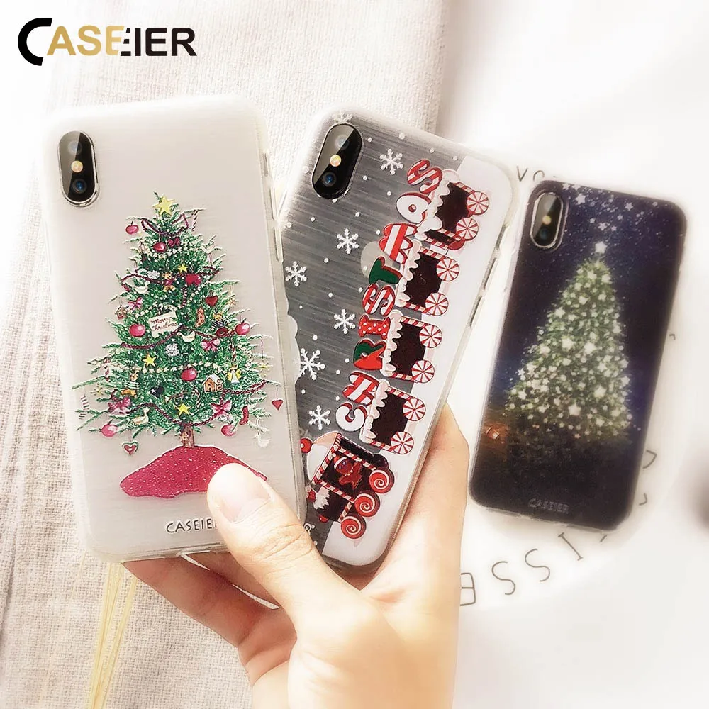 CASEIER новогодний чехол для iPhone 7 защитный прозрачный мягкий Plus Рождественская елка