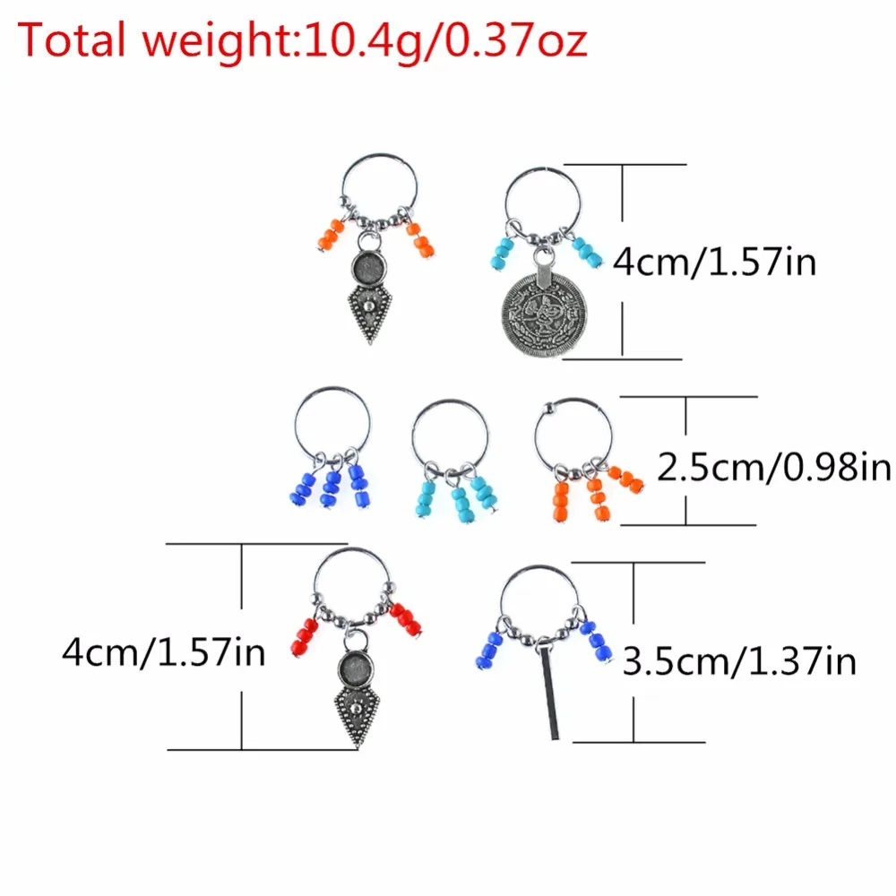 7/8 шт/набор, ретро монета, красочные бусы, подвески, кольца, набор, заколка для волос, повязка, аксессуары для пирсинга, коса#251265