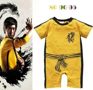 

Baby Boys Yellow Romper Infant Kung Fu Bruce Lee Jumpsuit Toddler Boys Cotton Costume Summer Baby Cosplay Short Sleeve Clothes