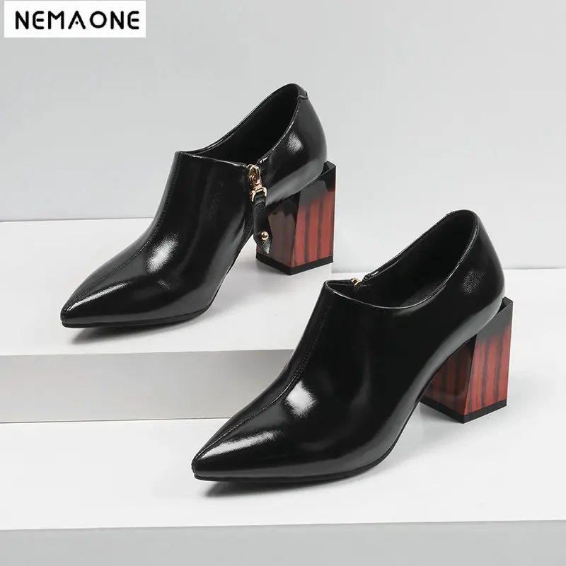 

NEMAONE Genuine leather high heels shoes woman elegant party women pumps spring autumn party dress ladies shoes large size 34-43