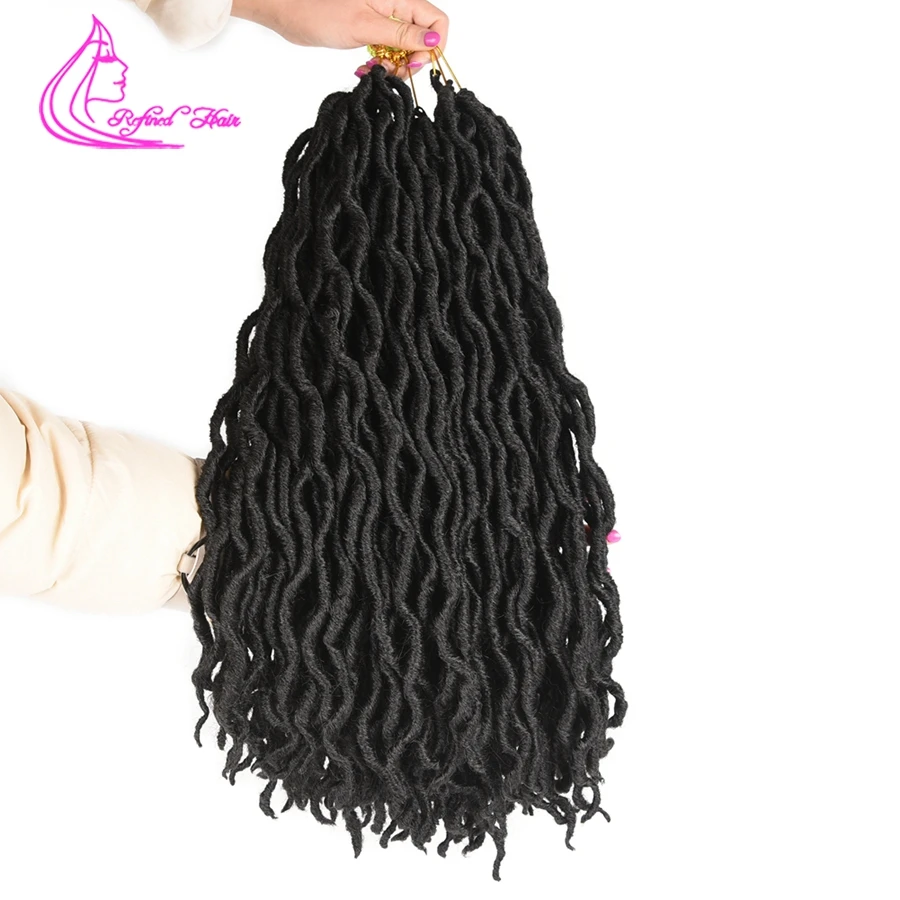Refined Hair Faux Locs Curly Goddess locs Crochet Hair Bluk 18inch Long Woman Synthetic Braiding hair Extensions 24 strands/pc