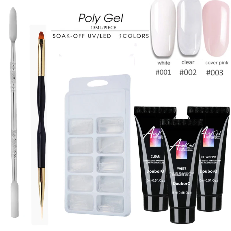 

1Set Poly Gel Set 15ml Quick Building Finger Extension Camouflage UV LED Builder Gel Nail Art Tips Brush Tools Kit 4Pcs DIY