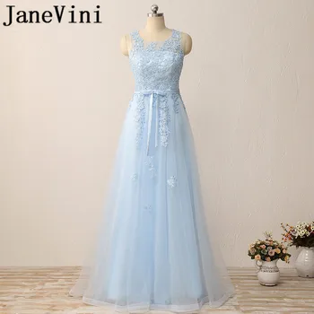 

JaneVini Elegant Long Bridesmaid Dresses Sheer Scoop Neck Sequined Beaded Lace Appliques A-Line Floor Length Formal Prom Gowns