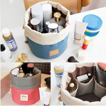 New Arrival Barrel Shaped Travel Cosmetic Bag Nylon High Capacity Drawstring Elegant Drum Wash Bags Makeup