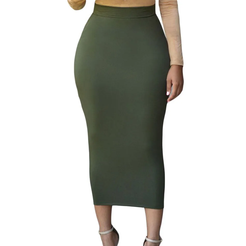 Hot Sale Pencil Skirt Jupe Femme Midi Long Skirts For Women Sexy Bodycon Skirt Elastic High Waist Casual Women Package Hip Skirt Skirts