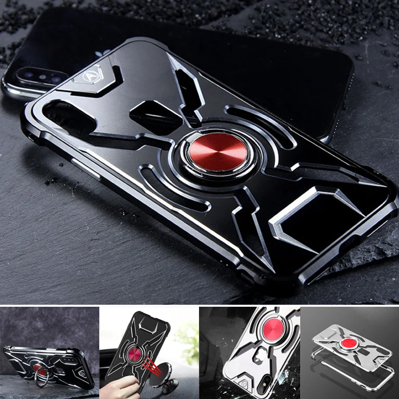 

Luxury Aluminum Shockproof Aluminum Magnet Phone Case For iPhone 7 Plus 8 8 plus 7 plus With Ring Bracket 7p 8p Metal Cover