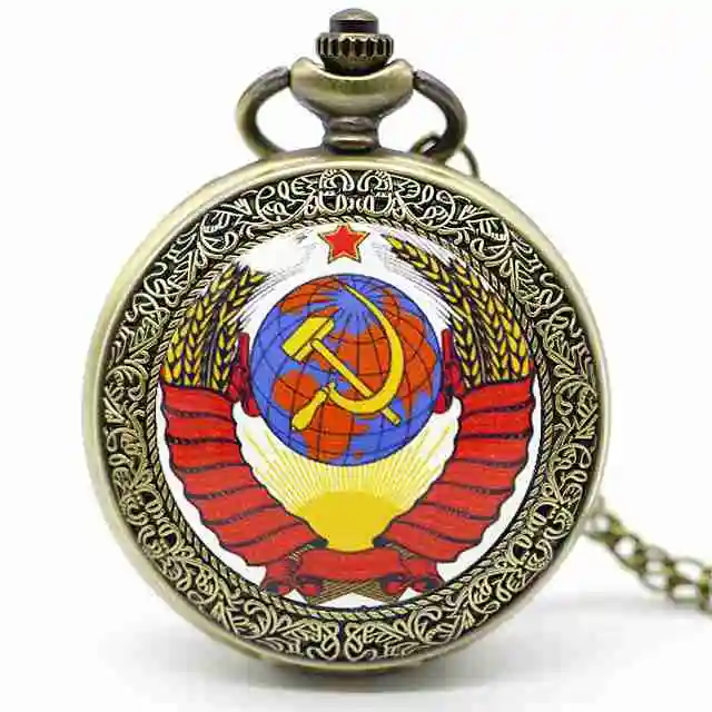 Высокое качество винтажные CCCP серповидный молоток Советского Союза карманные часы с цепочкой ожерелье кулон, кварцевые часы - Цвет: Коричневый