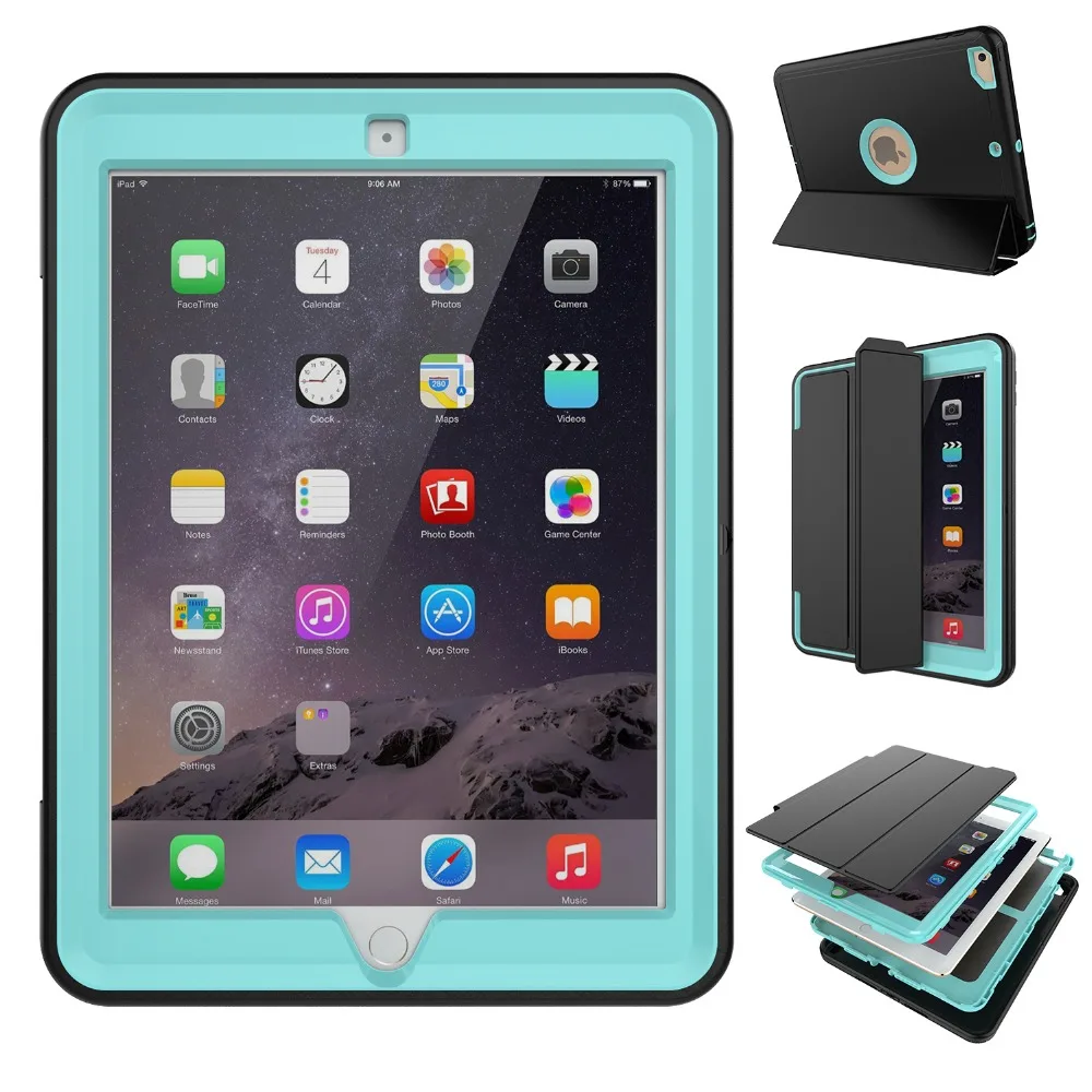 For Apple New iPad 9.7inch 2017 & 2018 Kids Armor Shockproof Full Body Smart Sleep Hard Case Cover W/ Bulit-in Screen Protector