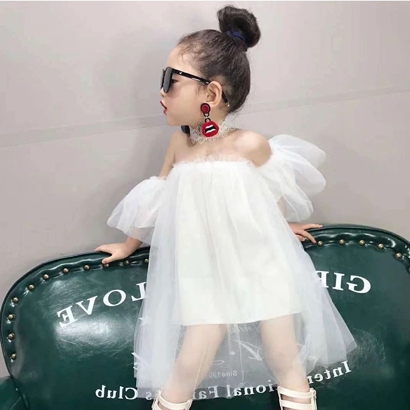 

Kids Girl Dress Summer Casual Baby Girl Solid Pattern Off-shoulder Sleeveless Mesh Fairy Dress Cotton Kids Toddler Sundress 2019