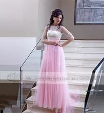 Pink 2017 Evening font b Dresses b font With Sleeves Beaded Pearls Vestido De Festa Princess