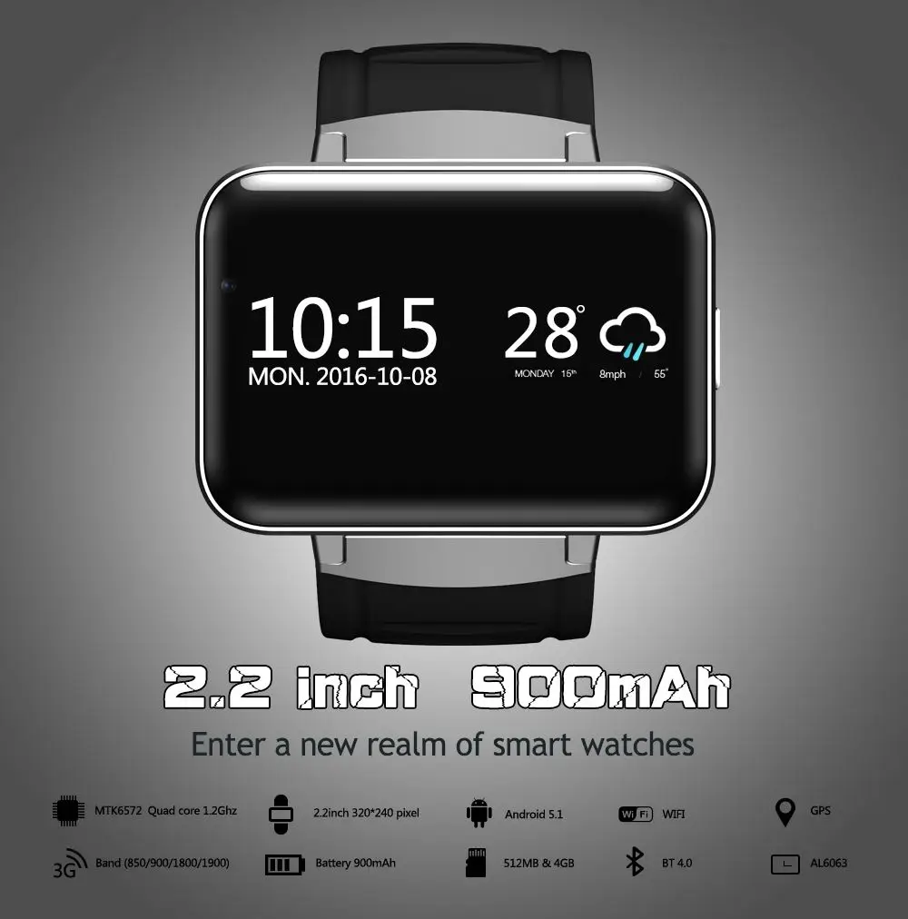 5 шт. Android Смарт-часы телефон DM98 MTK6572 большой экран двухъядерный ОС 3g wifi gps Поддержка sim-карты Bluetooth 4,0 умные часы WCDMA