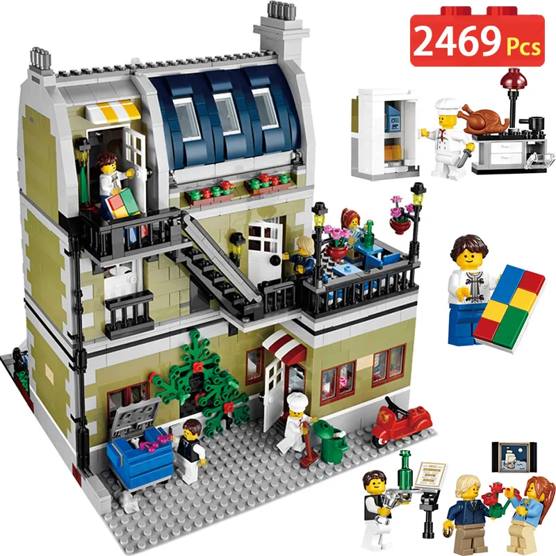 

Large Parisian Restaurant Model Building Blocks Compatible LegoINGLY City 10243 Street View Set Figures Bricks Toys for Children