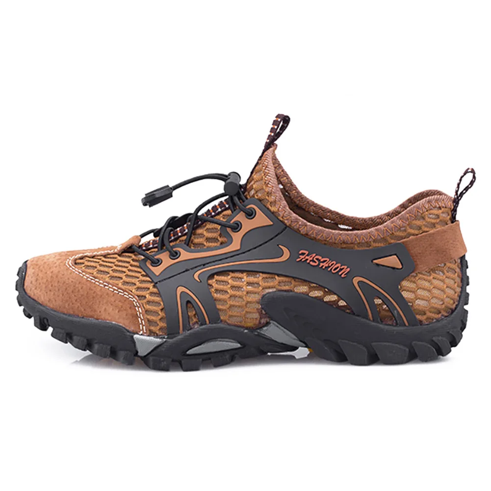 Коричневый Men Breathable Mesh Waterproof Shoes Outdoor Climbing Hiking Non-slip Sneakers YS-BUY - Цвет: Коричневый