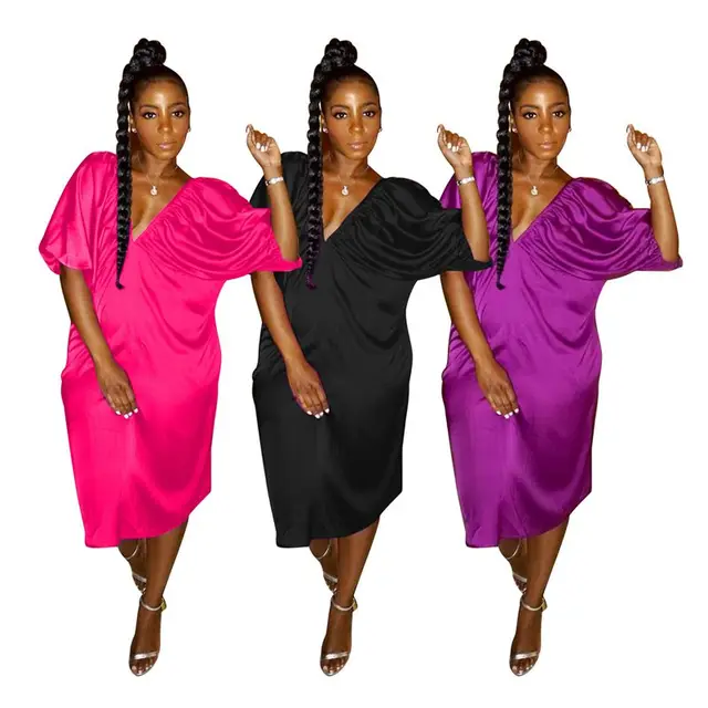 Best Price HAOYUAN Sexy Open Back Dress Loose Solid Color Deep V Neck Lantern Sleeve 2019 Club Wear Boho Shein Dresses Woman Party Night