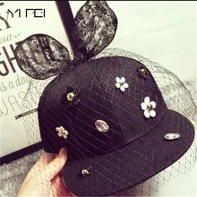 Новые летние чистой пряжи лук Для женщин Солнцезащитная шляпка Дамская мода Бейсбол Кепки бантом меховые наушники хип-хоп Кепки Танцы Кепки s