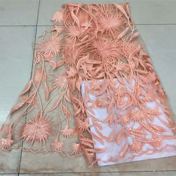 

2018 Fascinating mesh lace fabric with flower pattern Popural sequined lace fabric of high quality for fancy dress A470-2