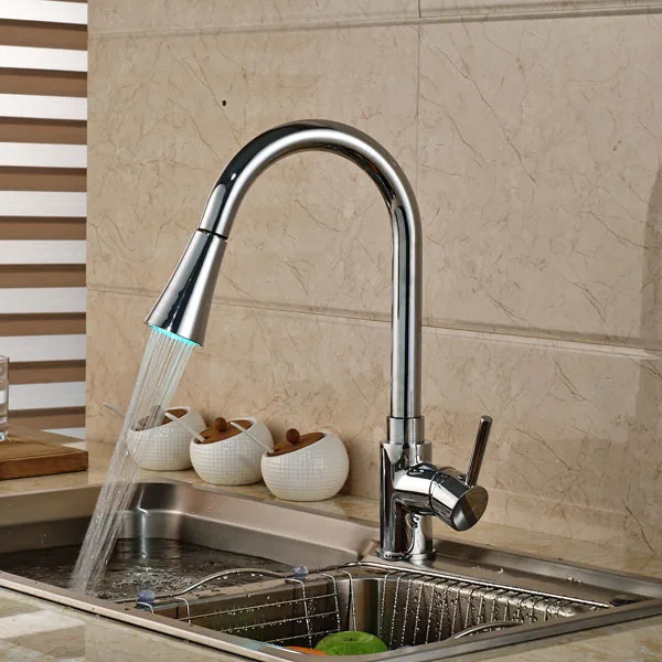 Special Offers Chrome Brass LED  Kitchen Faucet Vessel Sink Mixer Tap Single Handle Hole Mixer Tap