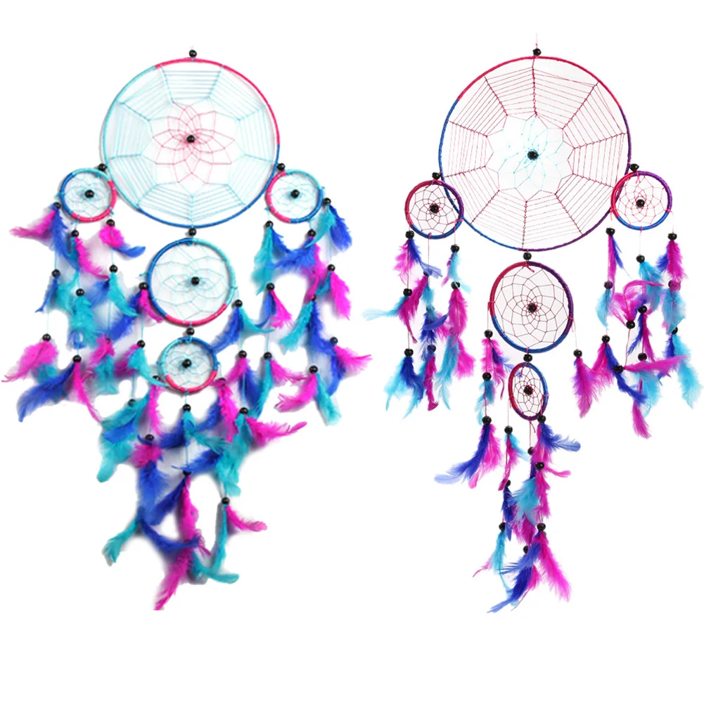 

2016 Wholesale Colorful Five Rings Dream Catcher Home Decor Asian Art Dreamcatcher Ring Rope Spider Web Rattan Wicker
