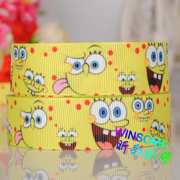 50Yards 5size cartoon SpongeBob ribbon printed grosgrain Ribbons for