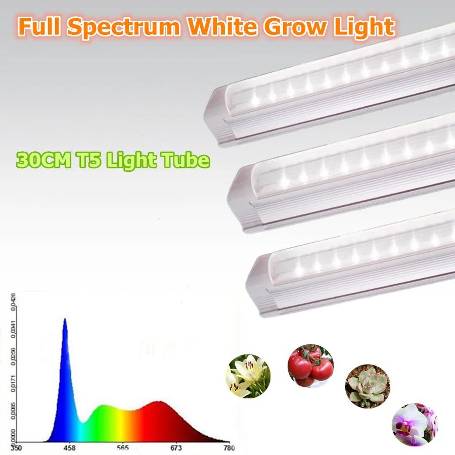 Full Spectrum T5 Led Grow Light Bar 30cm White Light Pack of 2 for Indoor Plant Hydroponique in
