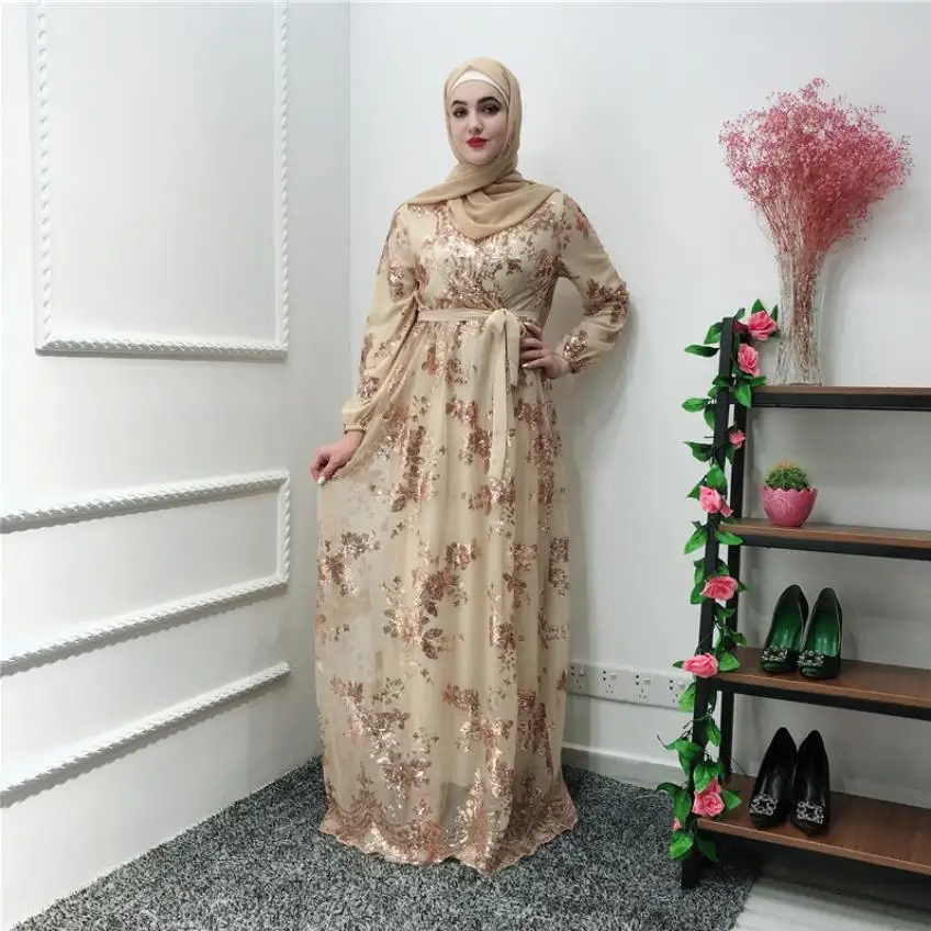 Witspace Dubai Embroidery Muslim Dress Women Kaftan Abaya Jilbab Islam Ramadan Gown Robes