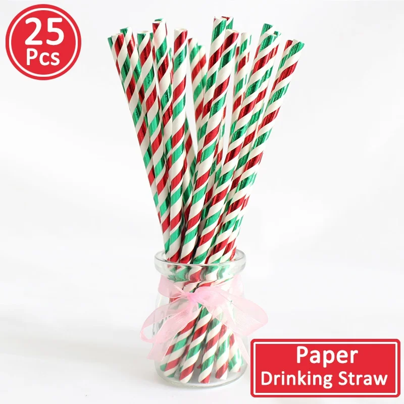 Бумажные соломинки рождественские украшения для домашнего стола Рождественские елочные украшения новогодние вечерние украшения - Цвет: 25pcs paper straws