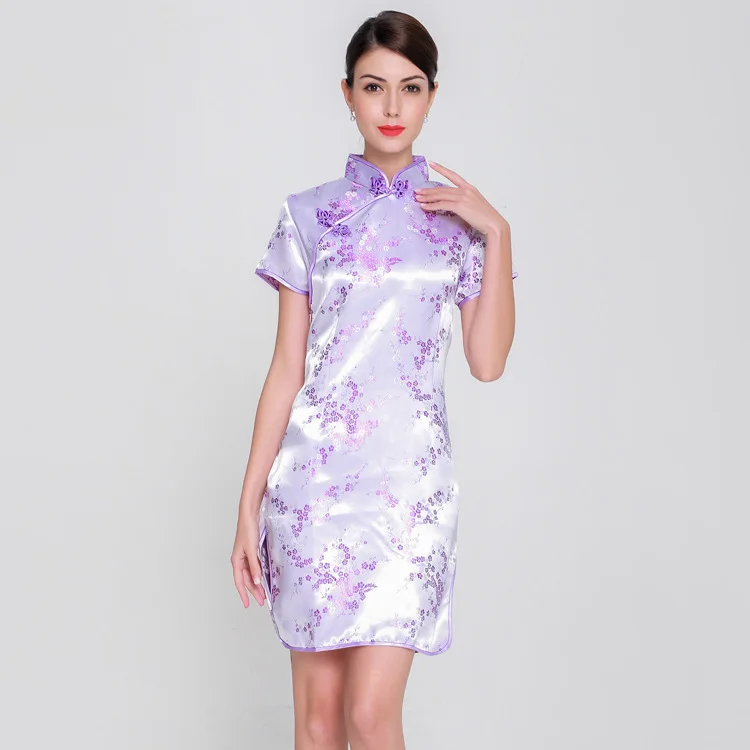 Vintage Cheongsam Mandarin Collar Short Qipao Rayon Dress for Elegant Plus Size Women image 3