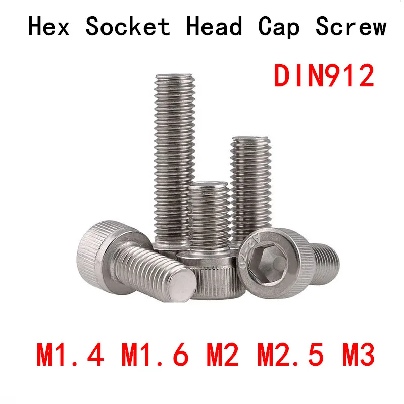 DIN912 Винт с шестигранной головкой из нержавеющей стали M1.4/M1.6/M2/M2.5/M3 *