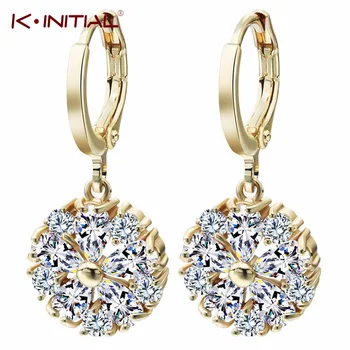 1Pair New Clear Flower Zircon Inlay Statement Ball Drop Earrings Water Drop Earring Accessories Jewelry For Women Bijoux Femme