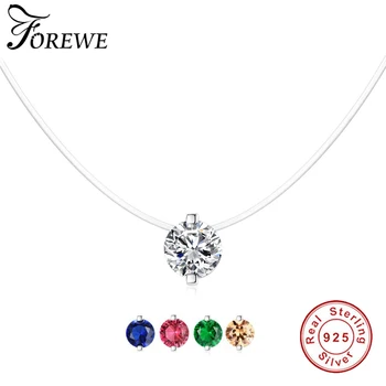 

FOREWE Authentic 925 Sterling Silver Sparkling CZ Chokers Necklace for Women Round Pendant Necklace Fashion Jewelry Gift