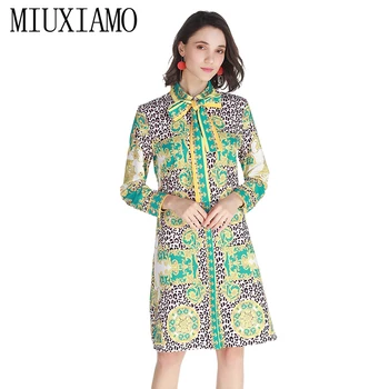 

MIUXIMAO High Quality 2019 Luxurious Spring&Summer Dress Diamonds Flower Leopard Print Eleghant Casual Dress Women vestido
