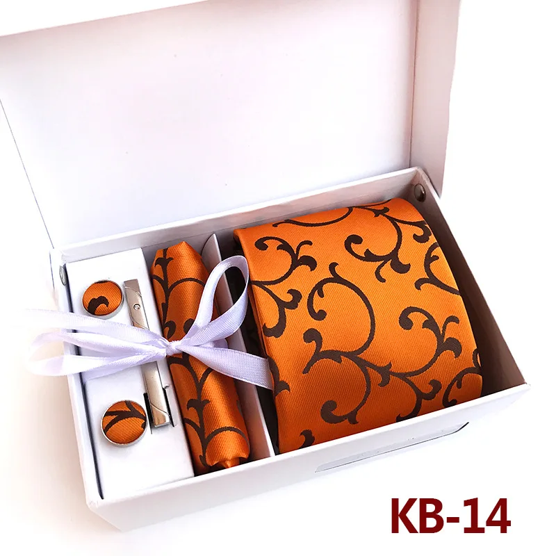 

15 Colors Luxury Popular Tie 100% Silk Paisley Flower Necktie CuffLinks Hanky Tie Clip Gift Box Set Handkerchief Neckties