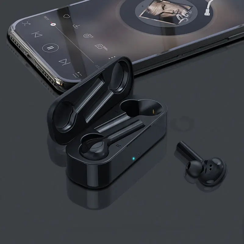 VOULAO Bluetooth наушники 5,0 мини TWS беспроводная гарнитура с сенсорным управлением спортивные наушники стерео беспроводные наушники с зарядным устройством - Цвет: Черный