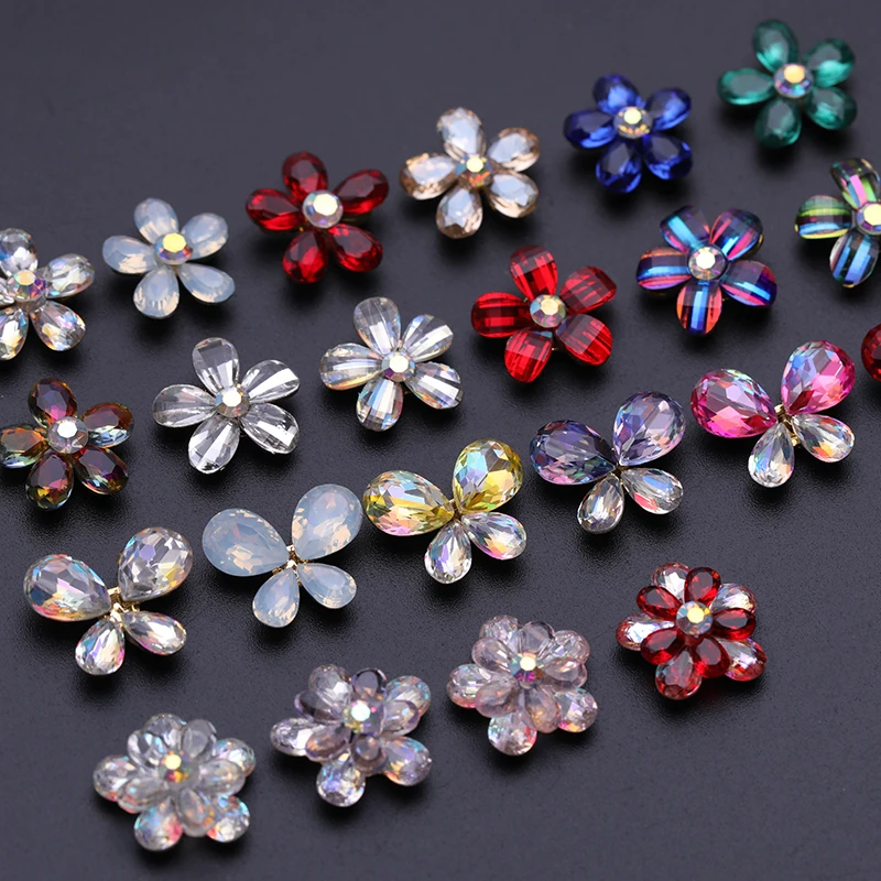 

3/5Pcs Nail Rhinestones Colorful Flower Patterns Shining Nail Art Crystal Stones Mixed Size 3D Nail Art Decorations