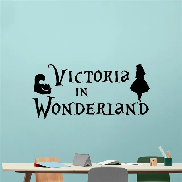 

New arrival Personalized Alice In Wonderland Wall Decal Custom Name Cheshire Cat Cartoon Poster Vinyl Sticker Teen room Wall ART