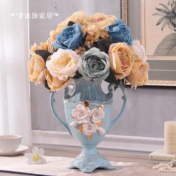 

European style vase floral set blue style living room decorative flower palace style atmosphere