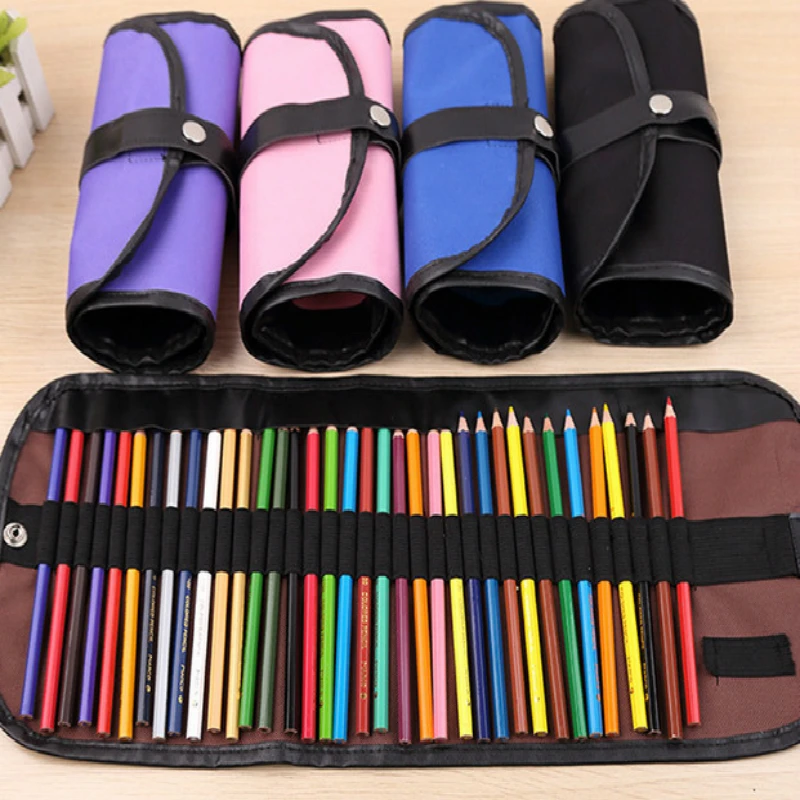 Canvas Roll Up Pencil Case Brush Holder 36 Holders Colorful Girl Women Cosmetic Makeup Portable Pouch Pockets School Supplies