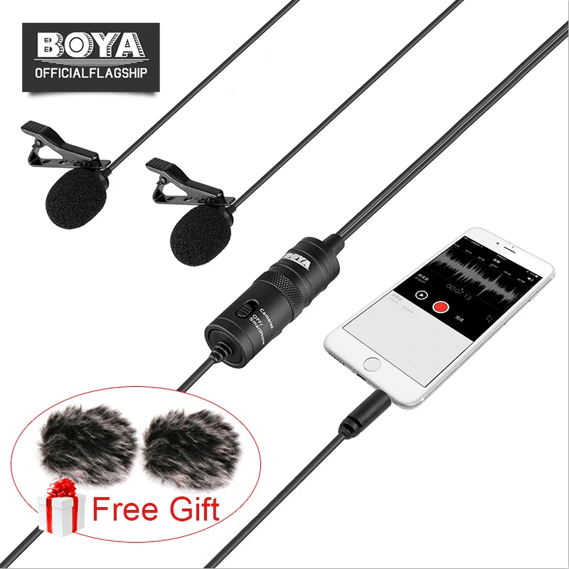 

BOYA BY-M1DM Dual Lavalier Microphone Clip-on Lapel Mic with a 1/8" Stereo Connector for iPhone Samsung Smartphone DSLR Cameras