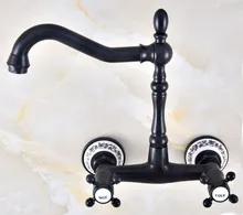 

Black Oil Rubbed Bronze Brass Two Cross Handles Wall Mount Swivel Spout Kitchen & Bathroom Basin Sink Faucet Mixer Tap anf462