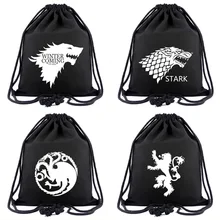 Холст черный шнурок мешки фильмы аниме Игра престолов зимой приходит Старк рюкзак для молодых студентов подарки Drawstring сумка