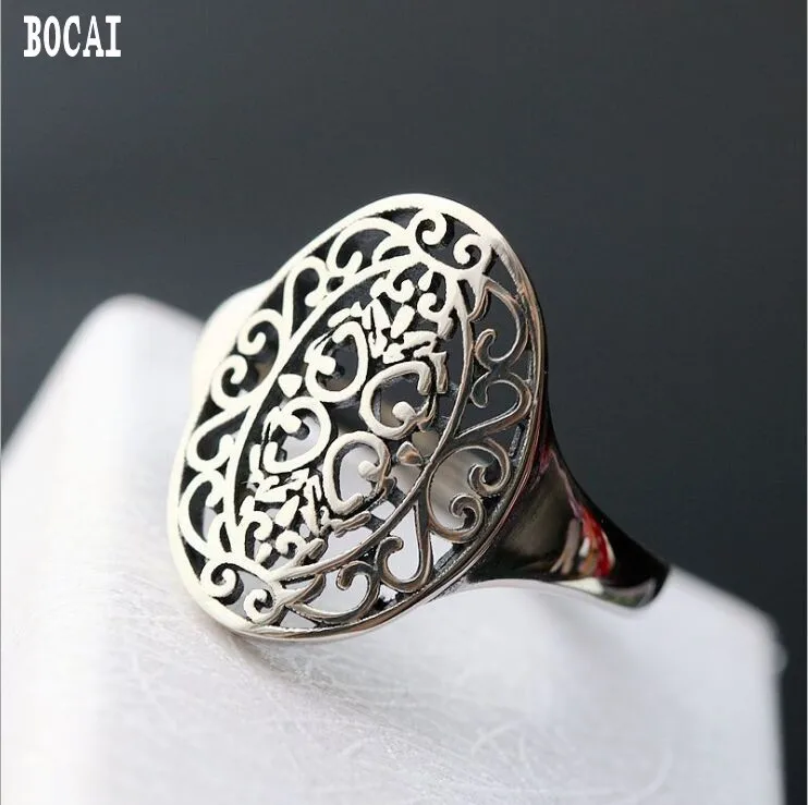 

100% real 925 sterling silver oval ring vintage pattern Thai silver ring open silver woman's ring
