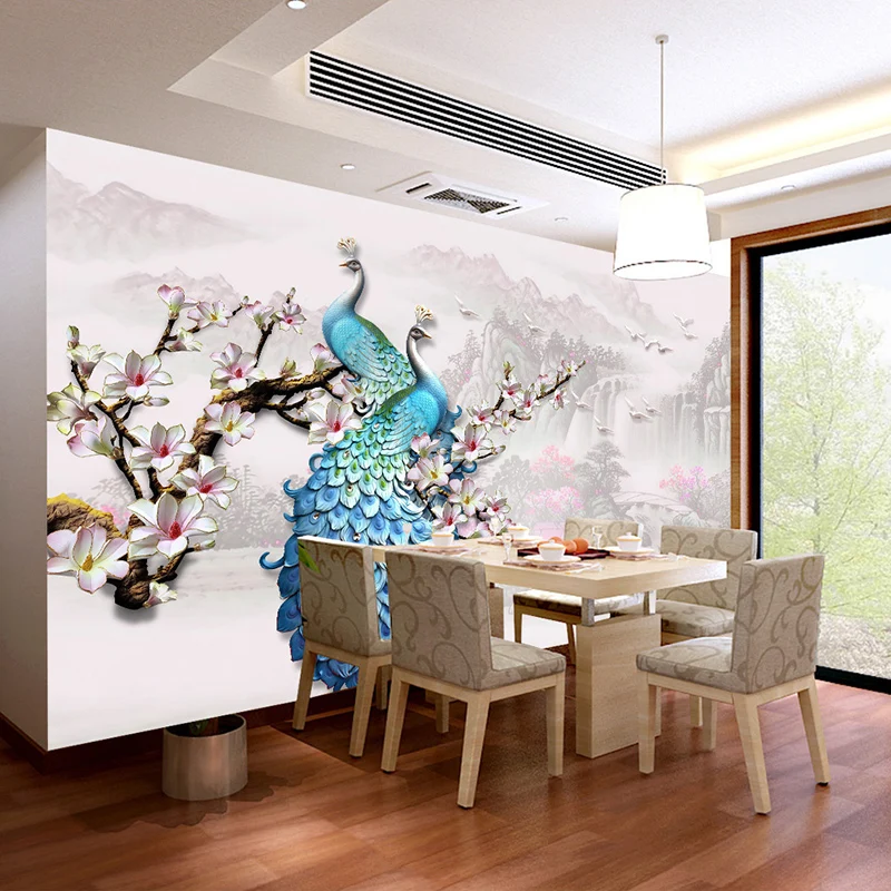 Фото обои Европейский Стиль Синий Павлин 3D настенные фрески Гостиная ТВ диван фон обои для стен Papel де Parede
