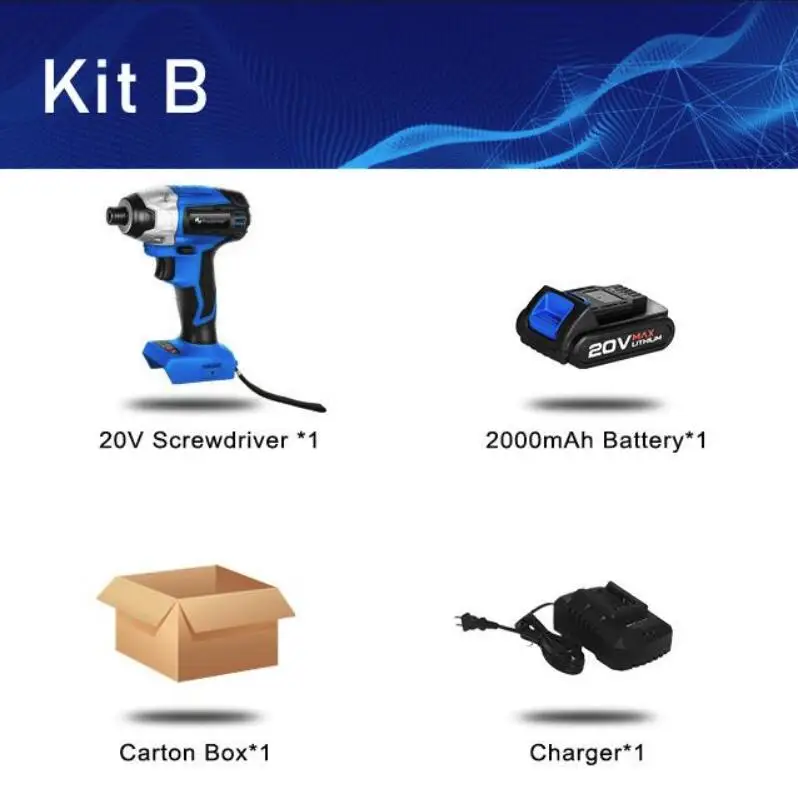 Kit B Беспроводная ударная дрель PROSTORMER 20 в, аккумуляторная отвертка, дополнительный набор из двух предметов, 2000 мАч, беспроводная перезаряжаемая отвертка - Цвет: Kit B