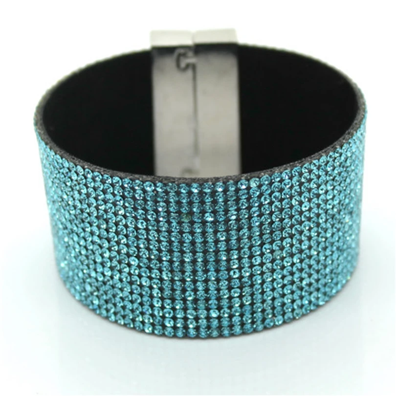 Female Leather Bracelet Bangles 19CM Rhinestone Wrap Charm Women Jewelry