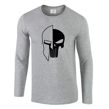 

Sparta Helmet Punisher Skull New Fashion long Sleeve T-shirt Men t shirt O-neck tops men clothes Tee