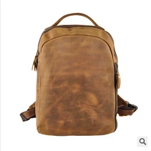 Первый слой из воловьей кожи Crazy Horse натуральной кожи Vintage Мужчины большой емкости рюкзак 14 дюймов компьютер ноутбук сумка дорожная сумка