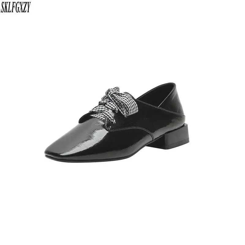 

SKLFGXZY Spring new fashion leather women shoes 100% leather lace-up English style leather women shoes sizes 34-43