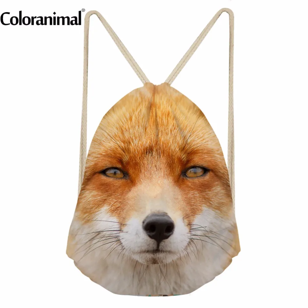 

Coloranimal Women Fashion Drawstring Bag Shopper Travel Softback Rucksack 3D Cute Fox Print Fitness Yoga Shoe Backpack for Lady
