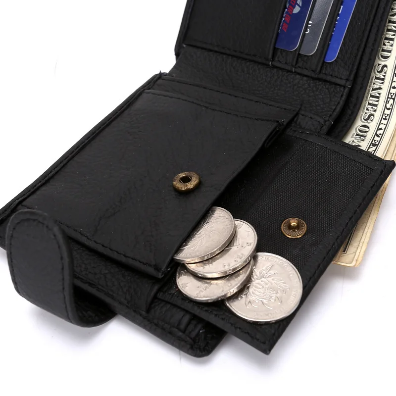 Genuine Leather Men Small Thin Bifold Wallet Cowhide Slim Casual Short Purse