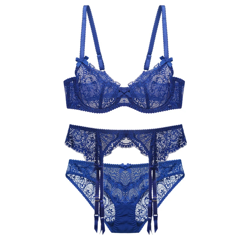 Varsbaby Floral lace Ultra - thin sexy bra sets with garter 3piece/set Varsbaby Floral lace Ultra - thin sexy bra sets with garter 3piece/set